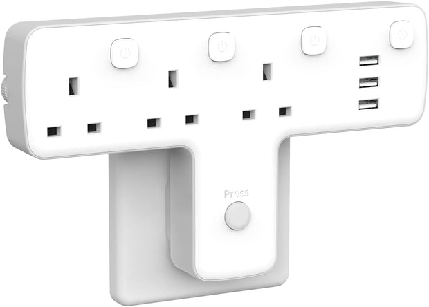 Mscien T Plug Extension with 3 USB Wall Socket 3 Way Electric Plug Adaptor