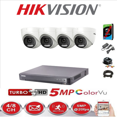 HIKVISION CCTV SYSTEM DVR 5MP 3K DS-2CE72KF3T IP67 COLORVU NIGHT VISION (White or Grey)