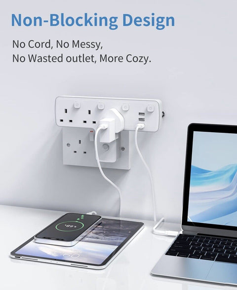 Mscien T Plug Extension with 3 USB Wall Socket 3 Way Electric Plug Adaptor