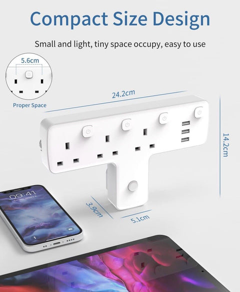 Mscien T Plug Extension with 3 USB Wall Socket 3 Way Electric Plug Adaptor