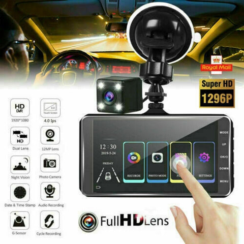 4" In Car Camera Recorder Dual Front and Rear HD 1080P Dash Cam Night Vision