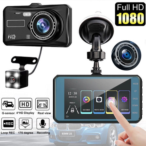 4" In Car Camera Recorder Dual Front and Rear HD 1080P Dash Cam Night Vision