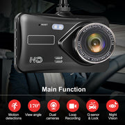 4" In Car Camera Recorder Dual Front and Rear HD 1080P Dash Cam Night Vision