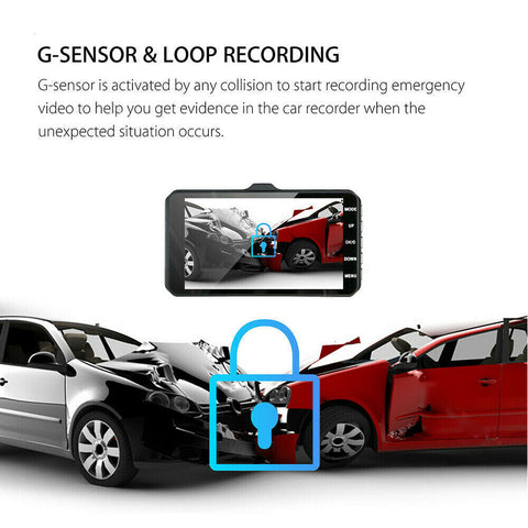 4" In Car Camera Recorder Dual Front and Rear HD 1080P Dash Cam Night Vision