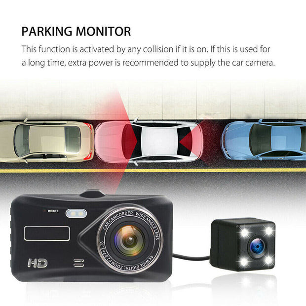 4" In Car Camera Recorder Dual Front and Rear HD 1080P Dash Cam Night Vision