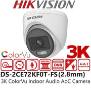 Hikvision ColorVu 3K CCTV DS-2CE72KF0T-FS 6MP