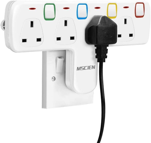 Mscien T Plug Extension 4 Way Socket Wall Plug Extension with Individual 1 into 4