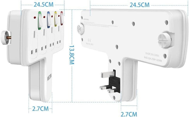 Mscien T Plug Extension 4 Way Socket Wall Plug Extension with Individual 1 into 4